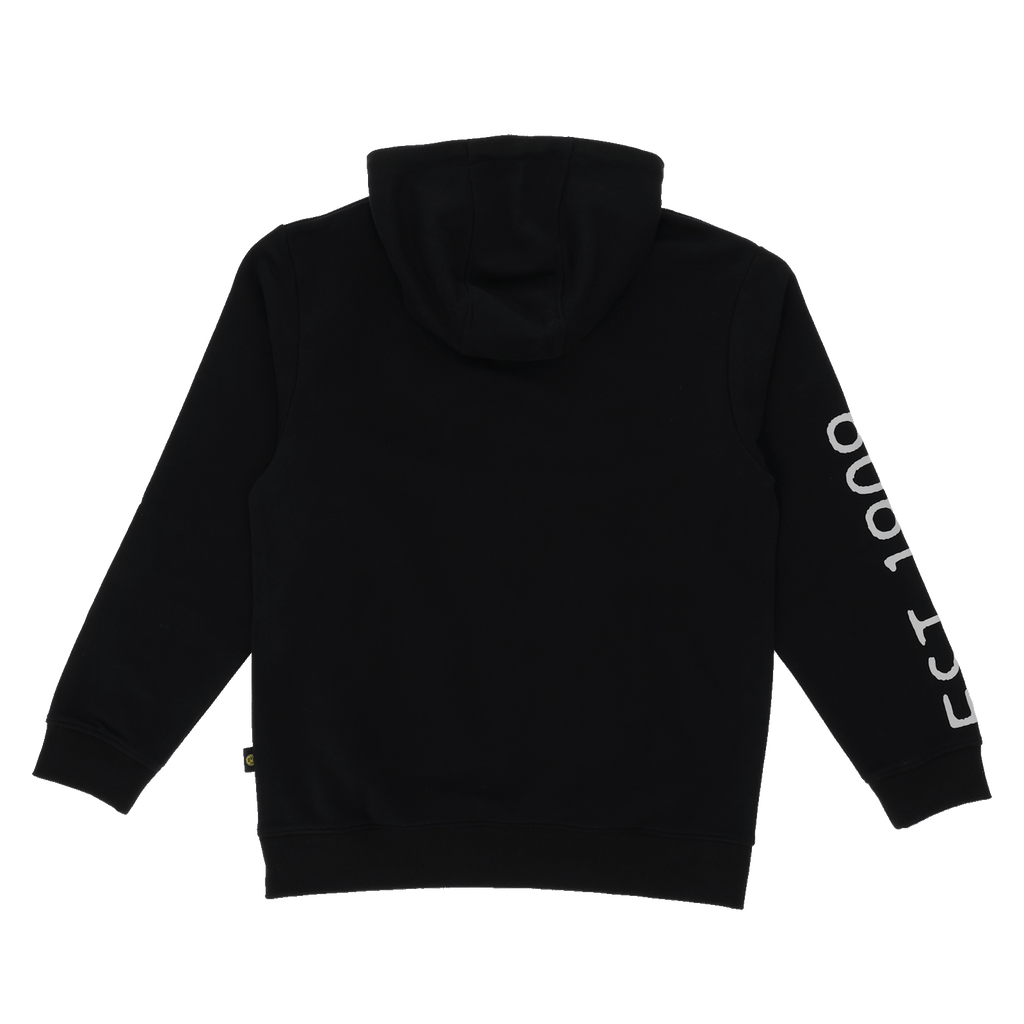 Schwarze BVB Explorer Sweatjacke aus Baumwollmischung mit Kapuze und dem Schriftzug 'Est 1909' auf dem Ärmel. Ideale Bekleidung für Fans von Borussia Dortmund.