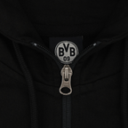 Veste sweat noire du BVB avec fermeture éclair et logo BVB 09 élégant, idéale pour les supporters du Borussia Dortmund.