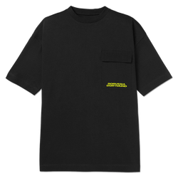 Black BVB T-shirt with a chest pocket and a yellow Borussia Dortmund logo, perfect for fans and casual wear.