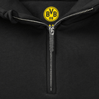 Schwarzer BVB-Hoodie mit gelbem BVB-09-Logo, Frontreißverschluss und Kapuze. Ideal für Borussia-Dortmund-Fans.