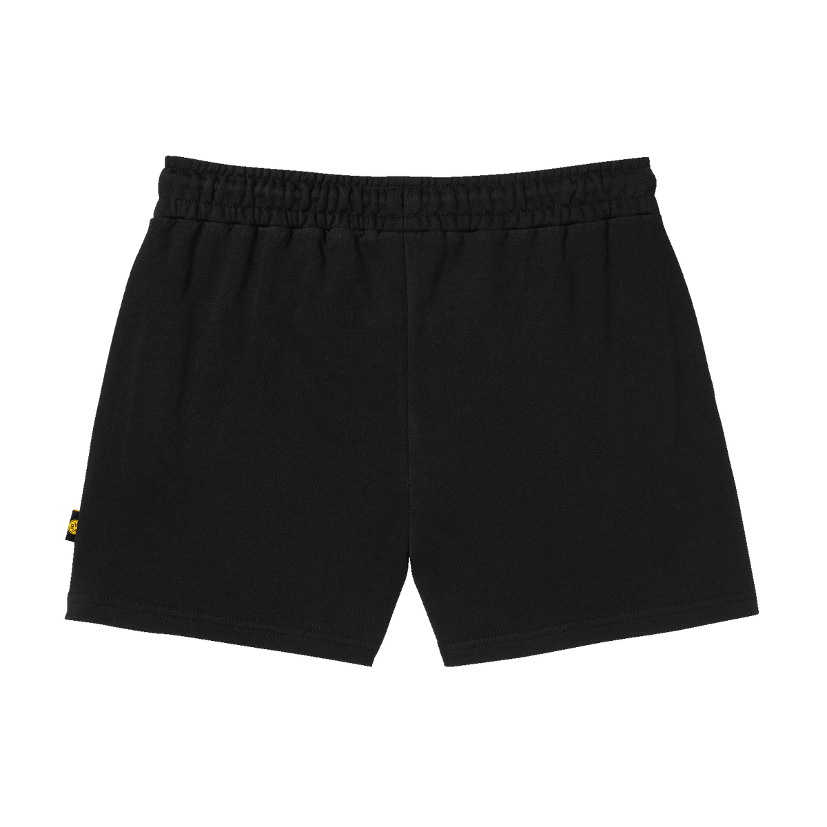 Vorderansicht von schwarzen BVB-Shorts für Frauen aus weichem Material mit elastischem Bund.