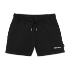 Short noir pour femme du BVB, avec taille élastiquée, cordon de serrage et inscription « EST 1909 », idéal pour le sport ou les loisirs.