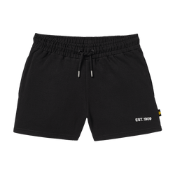 Short noir pour femme du BVB, avec taille élastiquée, cordon de serrage et inscription « EST 1909 », idéal pour le sport ou les loisirs.