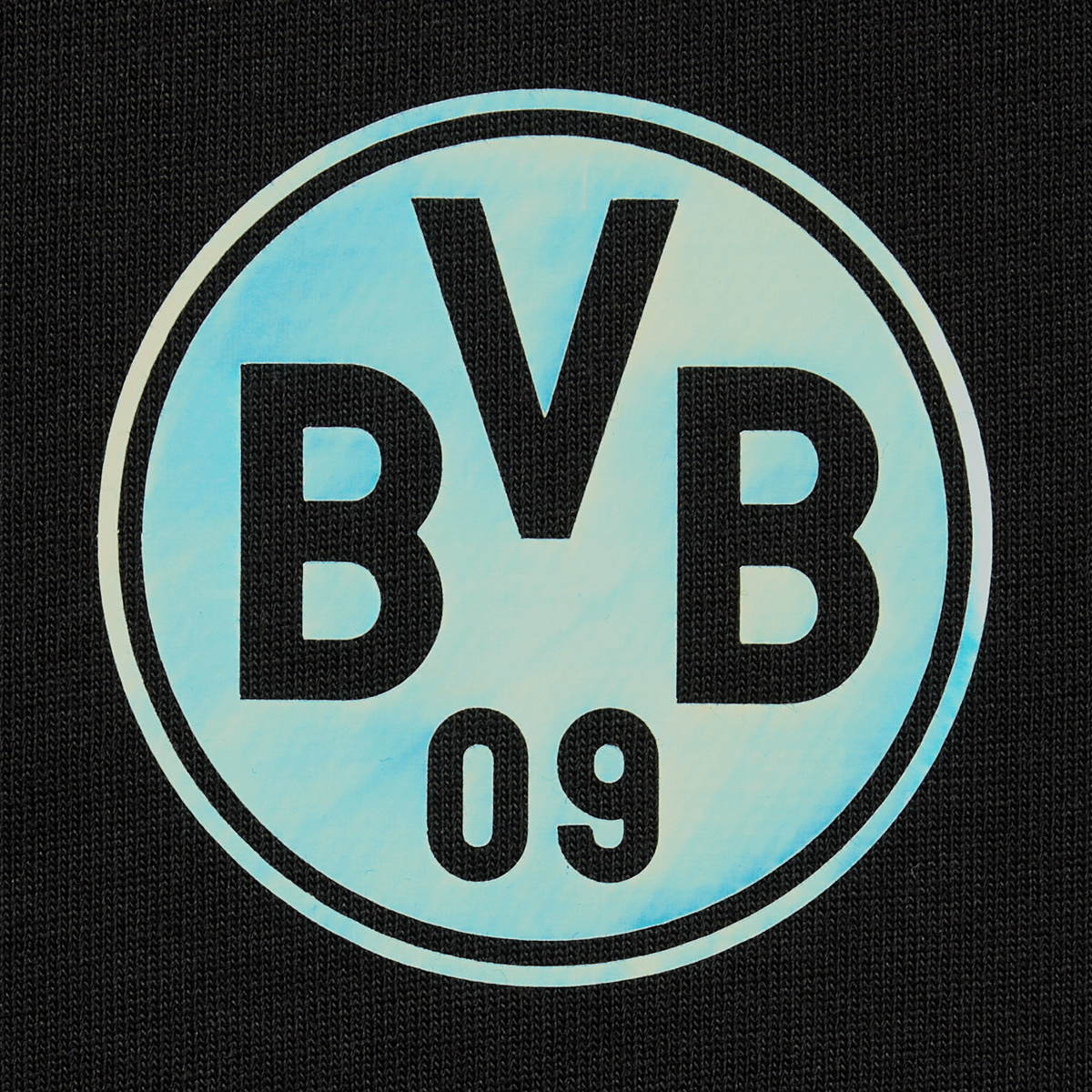 T-shirt noir du BVB orné d'un logo arc-en-ciel coloré et de l'inscription « BVB 09 », idéal pour les supporters du Borussia Dortmund.