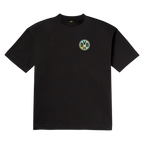 Maglietta nera del BVB a maniche corte con il logo BVB 09 dai colori dell'arcobaleno sul petto, articolo per i tifosi del Borussia Dortmund.