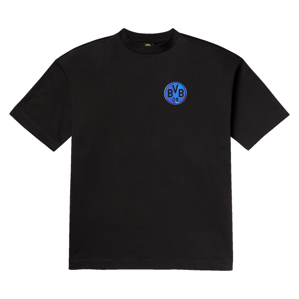 T-shirt noir du BVB à col rond, orné du logo coloré « BVB 09 ». Produit officiel du Borussia Dortmund.