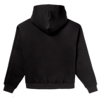 Rückansicht eines schwarzen BVB-Rainbow-Hoodies mit Kapuze, minimalistisches Design, ideal für Fans von Borussia Dortmund.