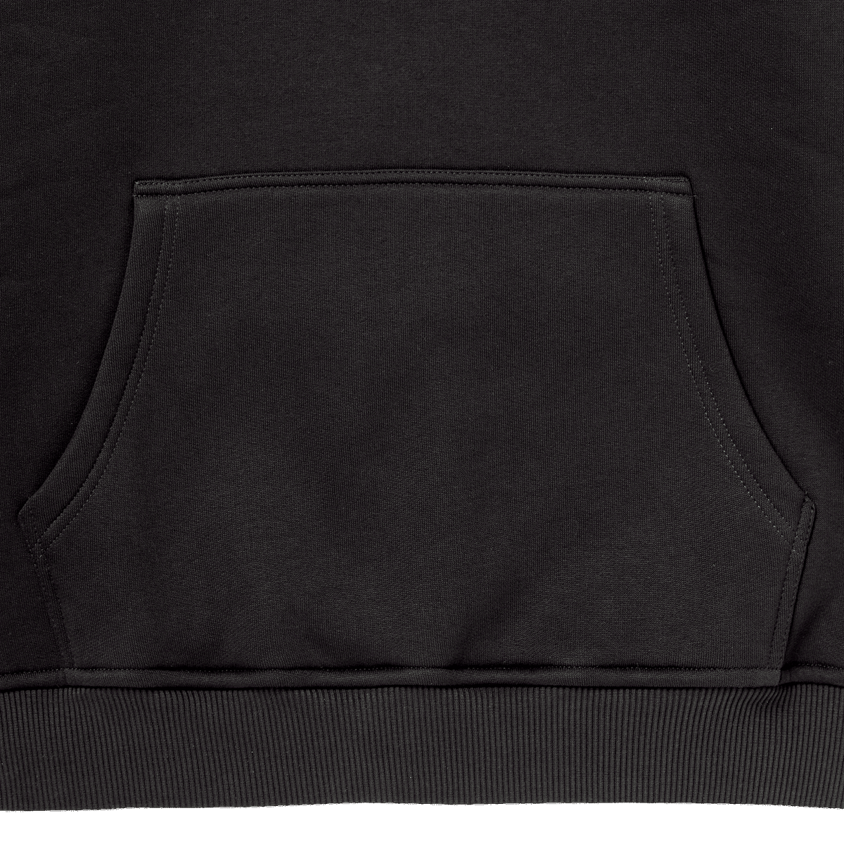 Detailaufnahme des schwarzen BVB Rainbow Hoodies mit Vordertasche und schlichten Nähten, ideal für Fans von Borussia Dortmund.