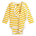 Body pour bébé BVB à manches longues, avec des rayures jaunes et blanches et l'emblème du BVB, idéal pour les petits supporters du Borussia Dortmund.