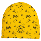 Cappellino giallo da neonato del BVB con il logo del BVB e un grazioso motivo a formiche, perfetto per i piccoli tifosi del Borussia Dortmund.