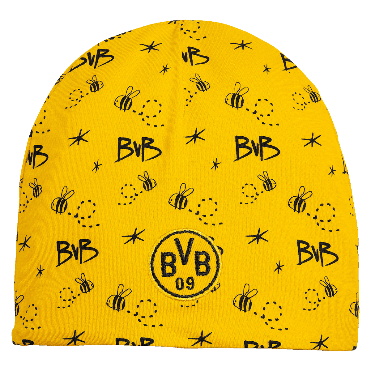 Cappellino giallo da neonato del BVB con il logo del BVB e un grazioso motivo a formiche, perfetto per i piccoli tifosi del Borussia Dortmund.