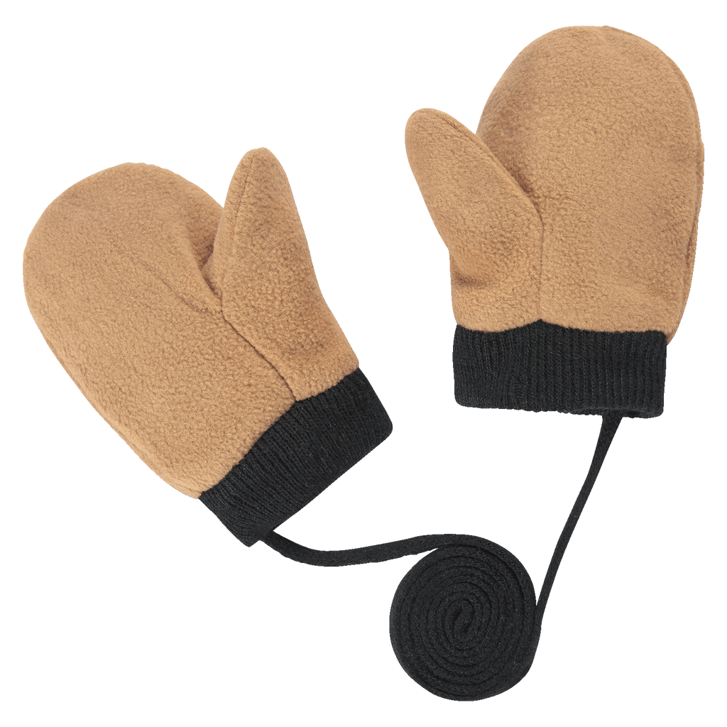 Fäustlinge für Kleinkinder in beige mit schwarzen Bündchen, offiziellem BVB-Design, warm und bequem, perfekt für Winterausflüge.