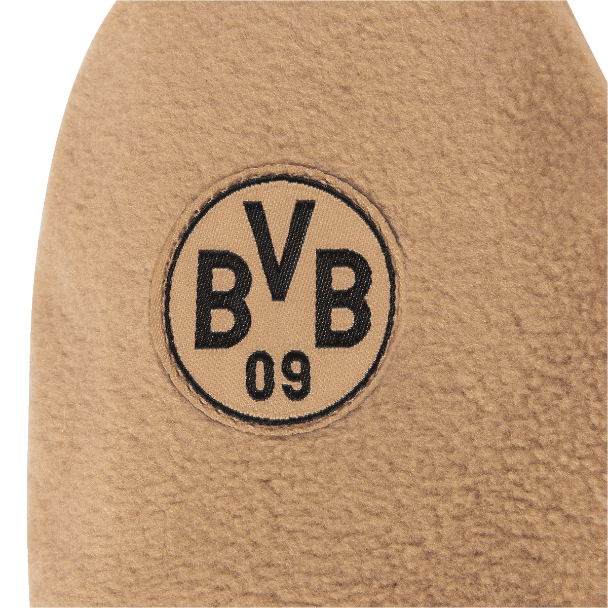 Warme BVB Fäustlinge für Kleinkinder aus braunem Material, verziert mit dem ikonischen BVB 09 Logo, ideal für kalte Tage.