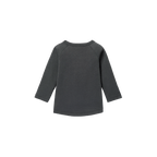 Vue de dos d'un t-shirt à manches longues BVB pour bébés et jeunes enfants, dans une combinaison de couleurs noir et jaune, à manches longues.