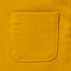 Close-up of yellow corduroy pants for babies and toddlers with a visible pocket, perfect for BVB fans.