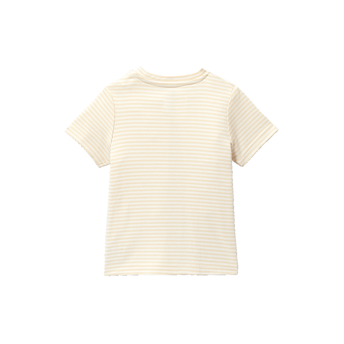 Camiseta del BVB de color crema para bebés y niños pequeños, con un delicado estampado de rayas y mangas cortas, vista desde delante.