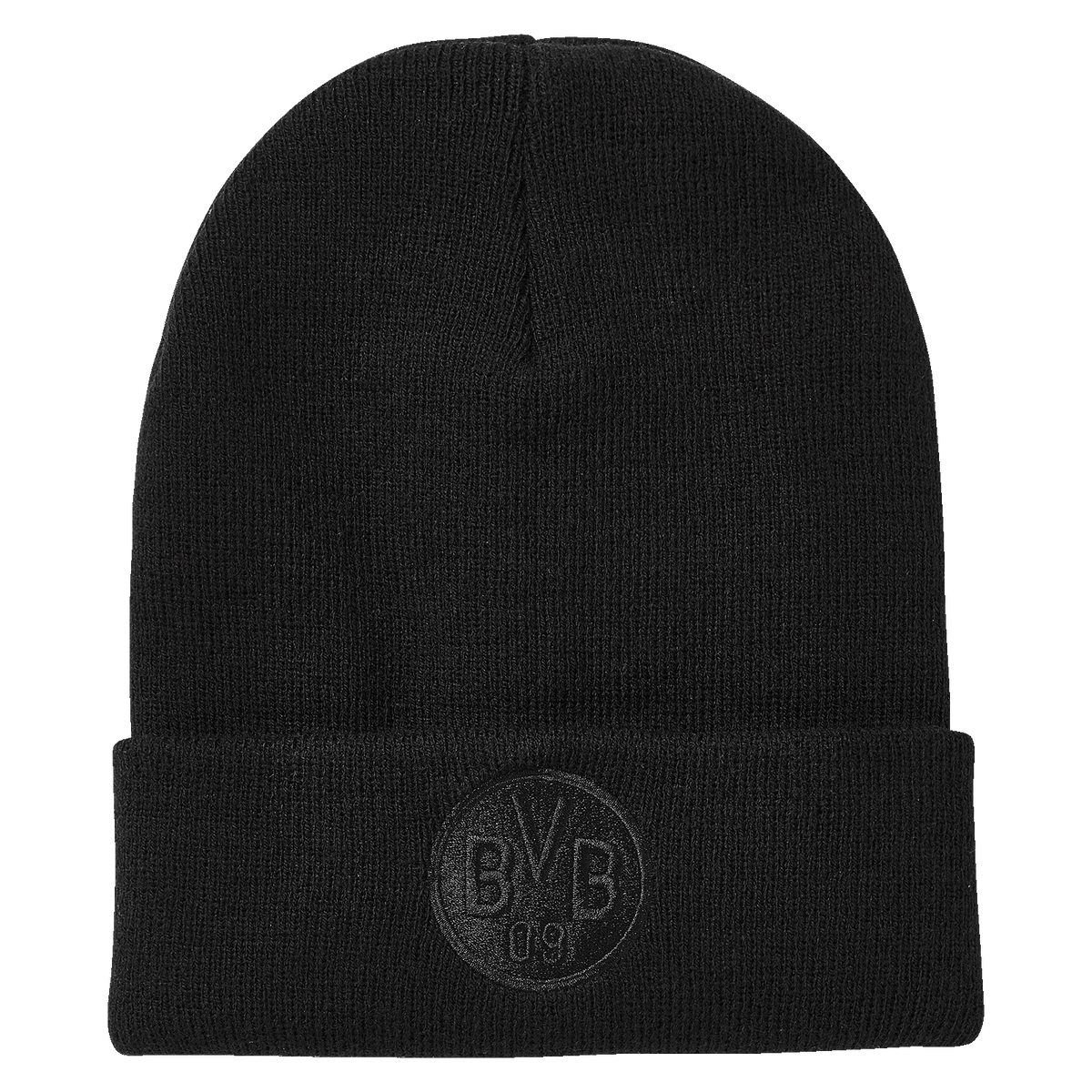 Gorro negro tipo «beanie» del Borussia Dortmund con un discreto logotipo «BVB 09» bordado, ideal para los aficionados.