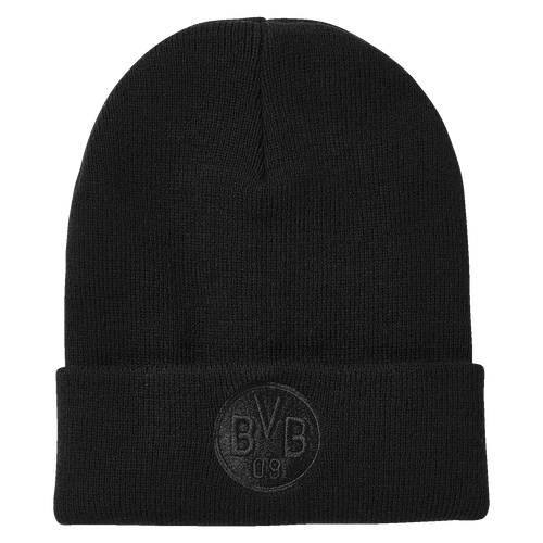 Gorro negro tipo «beanie» del Borussia Dortmund con un discreto logotipo «BVB 09» bordado, ideal para los aficionados.
