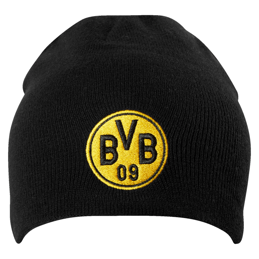 Reversible black BVB beanie with an eye-catching embroidered BVB logo in black and yellow. A stylish and practical accessory for Borussia Dortmund fans.