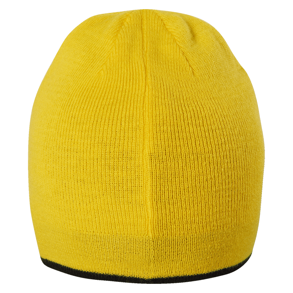 Reversible BVB cap in black-and-yellow design, showing the back of the knit fabric.