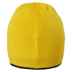 Wendbare BVB-Mütze in schwarzgelbem Design, zeigt Rückansicht des Strickmaterials.