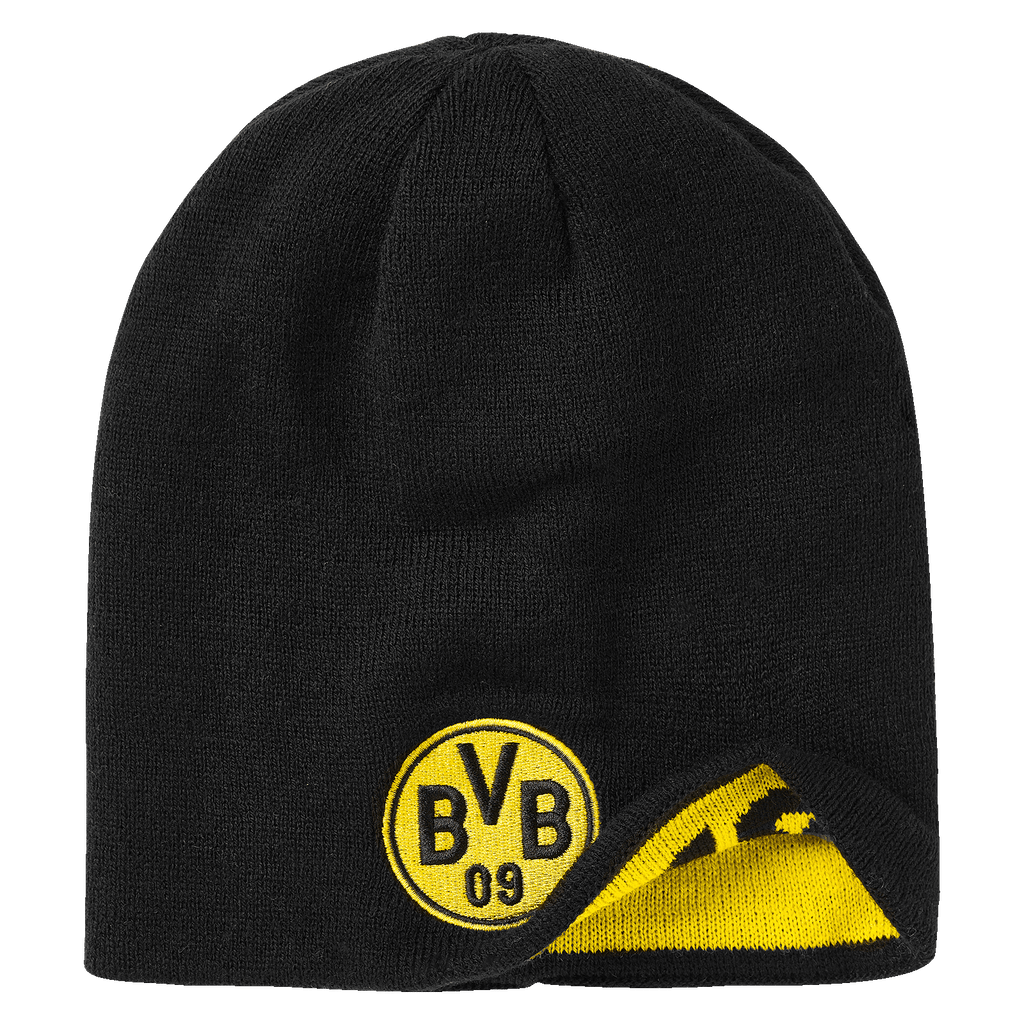 Gorro reversible con el logotipo del BVB en negro y amarillo para niños, con el emblema «BVB-09» en la parte delantera.