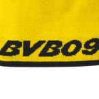 Berretto reversibile nero e giallo del BVB per bambini con il logo BVB 09, ideale per i tifosi del Borussia Dortmund.