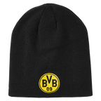 Berretto nero reversibile per bambini con logo giallo del BVB, un accessorio ufficiale per i tifosi del Borussia Dortmund.