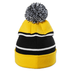 Berretto con pompon del BVB nero e giallo, con strisce bianche e un grande pompon bianco e nero, ideale per i tifosi e per le fredde giornate invernali.