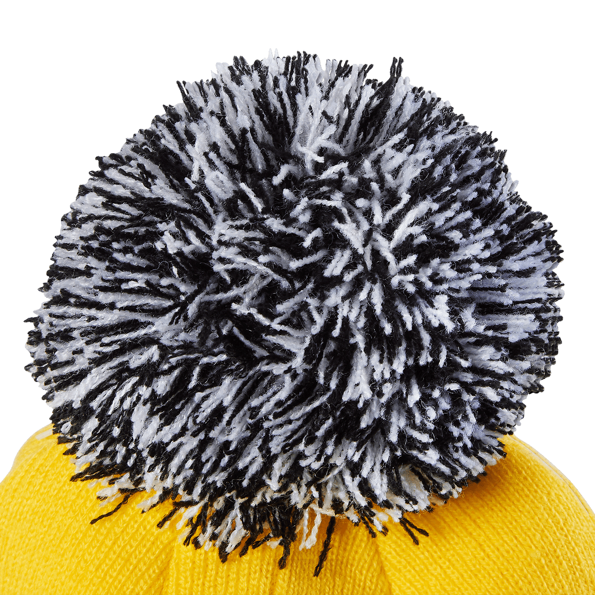 BVB schwarzgelbe Bommelmütze mit großer Bommel aus schwarzer und weißer Wolle, ideal für Fans und kalte Wintertage.