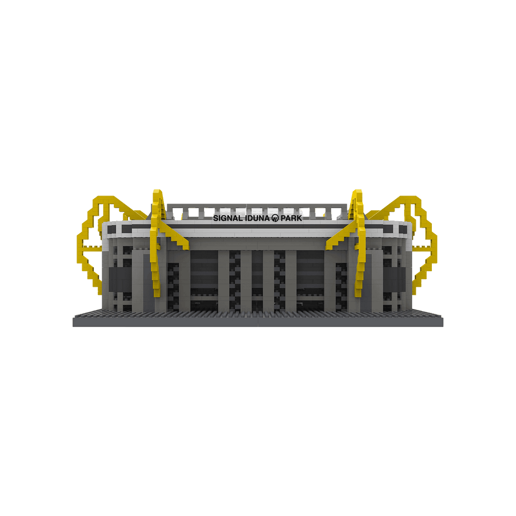 Kit de montage « BVB SIGNAL IDUNA PARK » aux couleurs noir et jaune. Maquette fidèle aux détails du stade, avec ses pylônes jaunes emblématiques vus de face. Un article parfait pour les supporters du Borussia Dortmund.