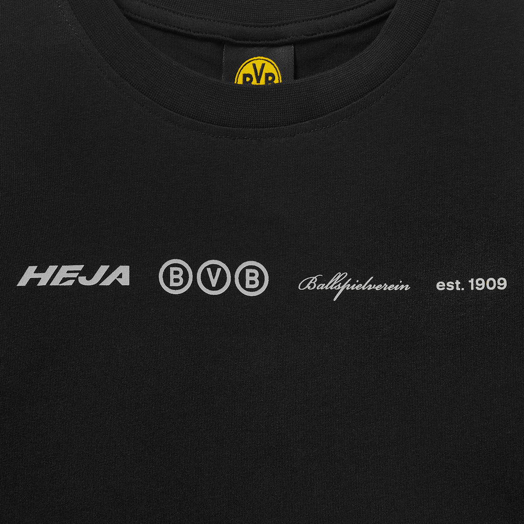 Schwarzes, oversized BVB Longsleeve für Kinder mit Heja BVB und Ballspielverein 1909 Schriftzug. Perfekt für junge Borussia Dortmund Fans.