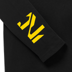Black BVB long-sleeve shirt for kids with an eye-catching yellow design on the sleeve—the perfect fan merchandise for Borussia Dortmund fans.