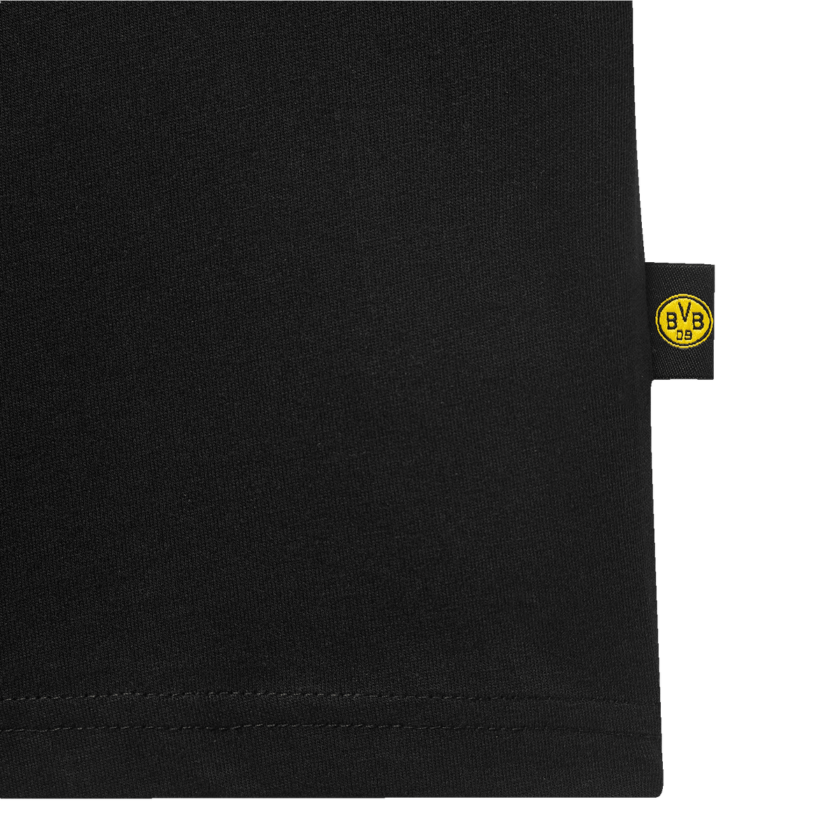 Black long-sleeve shirt for kids in an oversized fit with a yellow BVB logo on the hem, perfect for Borussia Dortmund fans.