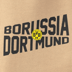 Pantaloni della tuta beige del BVB per bambini con un grande logo del Borussia Dortmund e un design nei colori nero e giallo.