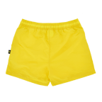 Yellow men's swim trunks with an elastic waistband, ideal for leisure and swimming.