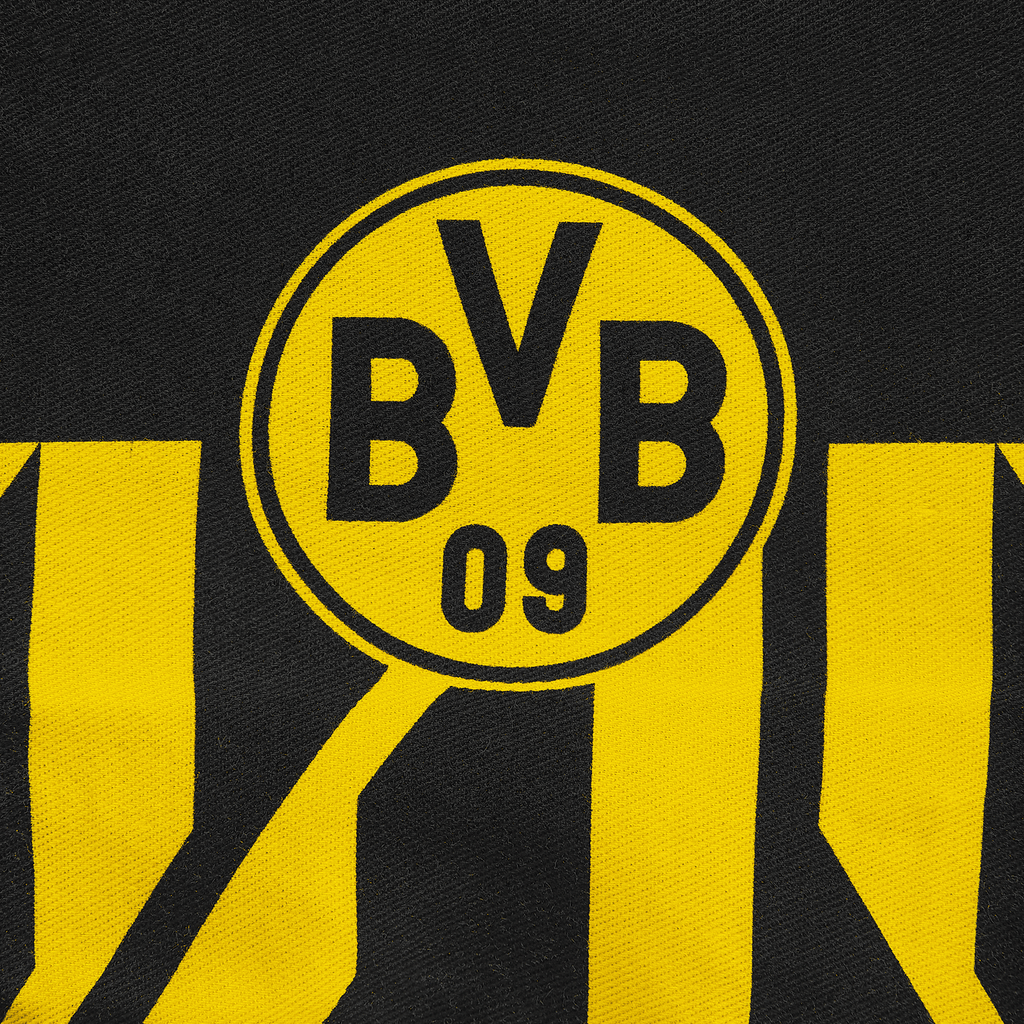BVB-Ofenhandschuhe in schwarzgelbem Design mit dem BVB-Logo und vertikalen Streifen, ideal für Fans des BVB.