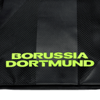 Borsa da palestra nera del BVB con la scritta “Borussia Dortmund” fluorescente in colore neon.