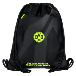 Black-and-yellow gym bag from Borussia Dortmund featuring a striking BVB 09 logo and Borussia Dortmund lettering—perfect for fans.