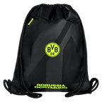 Bolsa de deporte negra y amarilla del Borussia Dortmund con un llamativo logotipo «BVB 09» y el nombre del Borussia Dortmund, ideal para los aficionados.