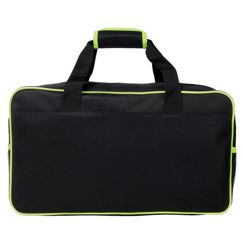 Sac de sport noir du BVB avec des détails fluo, idéal pour les supporters et les sportifs, offrant un grand espace de rangement et des poignées pratiques.