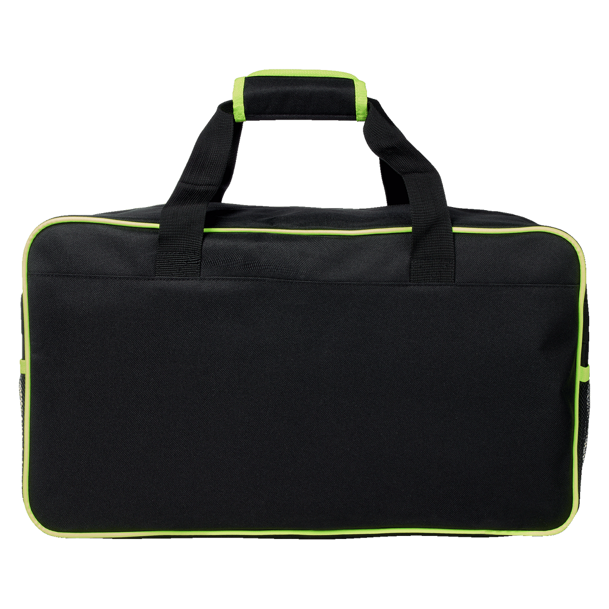 Borsa sportiva nera del BVB con dettagli dai colori fluo, ideale per tifosi e sportivi, offre ampio spazio e comodi manici per il trasporto.
