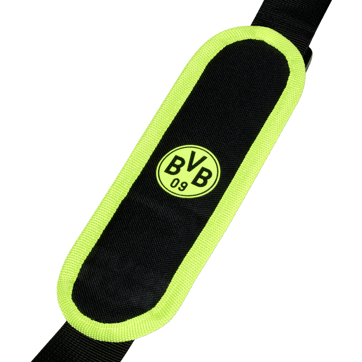 Close-up of the black-and-yellow strap on the BVB Neon sports bag featuring the BVB 09 logo.