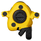 Hucha amarilla del Borussia Dortmund con forma de EMMA y diseño en negro y amarillo; en la parte trasera se aprecia un cierre giratorio.