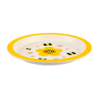 Piatto per bambini del BVB nei colori giallo e bianco, con motivi floreali e api e lo stemma del BVB, ideale come gadget per i piccoli tifosi.