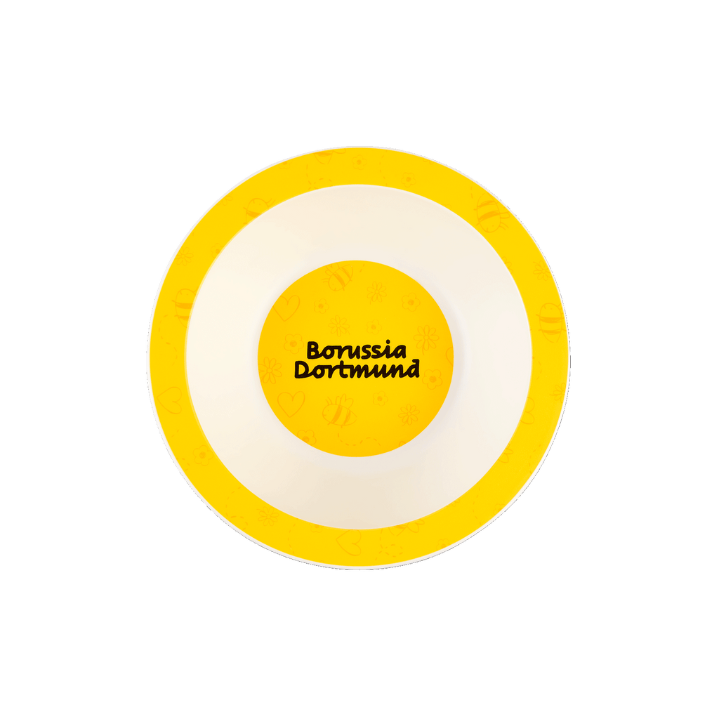 Servizio da tavola per bambini del BVB - Piatto giallo per bambini con la scritta "Borussia Dortmund" in nero e un design giocoso. Perfetto per i piccoli tifosi del BVB.