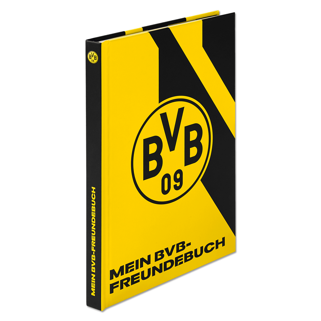 Schwarzgelbes Freundealbum von Borussia Dortmund mit BVB-Logo und dem Schriftzug 'Mein BVB-Freundebuch', ideal für Fans.