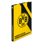 Album d'amis noir et jaune du Borussia Dortmund, orné du logo du BVB et de l'inscription « Mein BVB-Freundebuch », idéal pour les supporters.