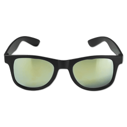 Eleganti occhiali da tifoso del BVB in nero con lenti a specchio colorate, l'accessorio ideale per gli appassionati del Borussia Dortmund.