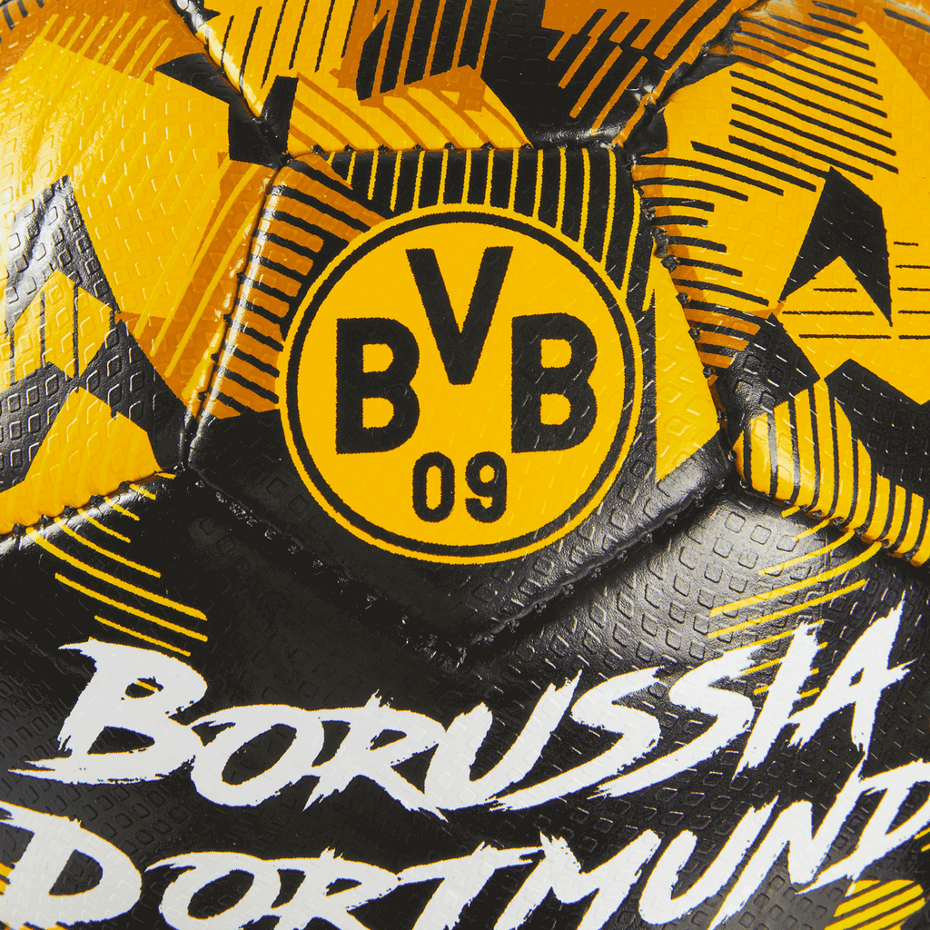 Schwarzgelber BVB-Fußball mit auffälligem BVB-Logo und Borussia Dortmund-Schriftzug, perfekter Fanartikel für alle BVB-Fans.